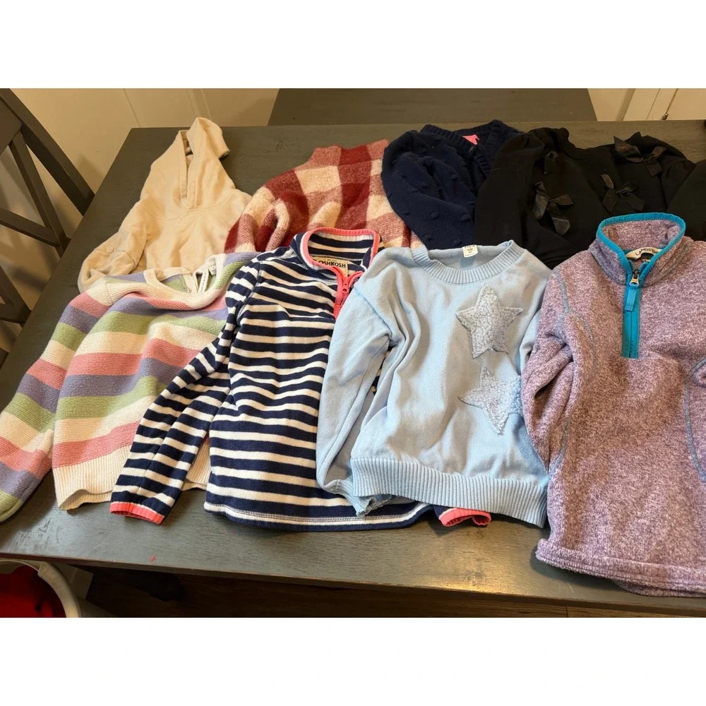 Girls Sweater Fleece Lot 9pc OshKosh Lands End J Crew Size 6 6X 7 Pullover Hoody